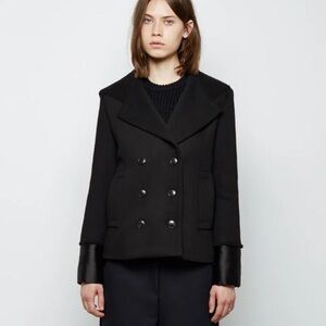 ALEXANDER WANG Hooded Double Breasted Black Satin Sleeves Boxy Peacoat size 8